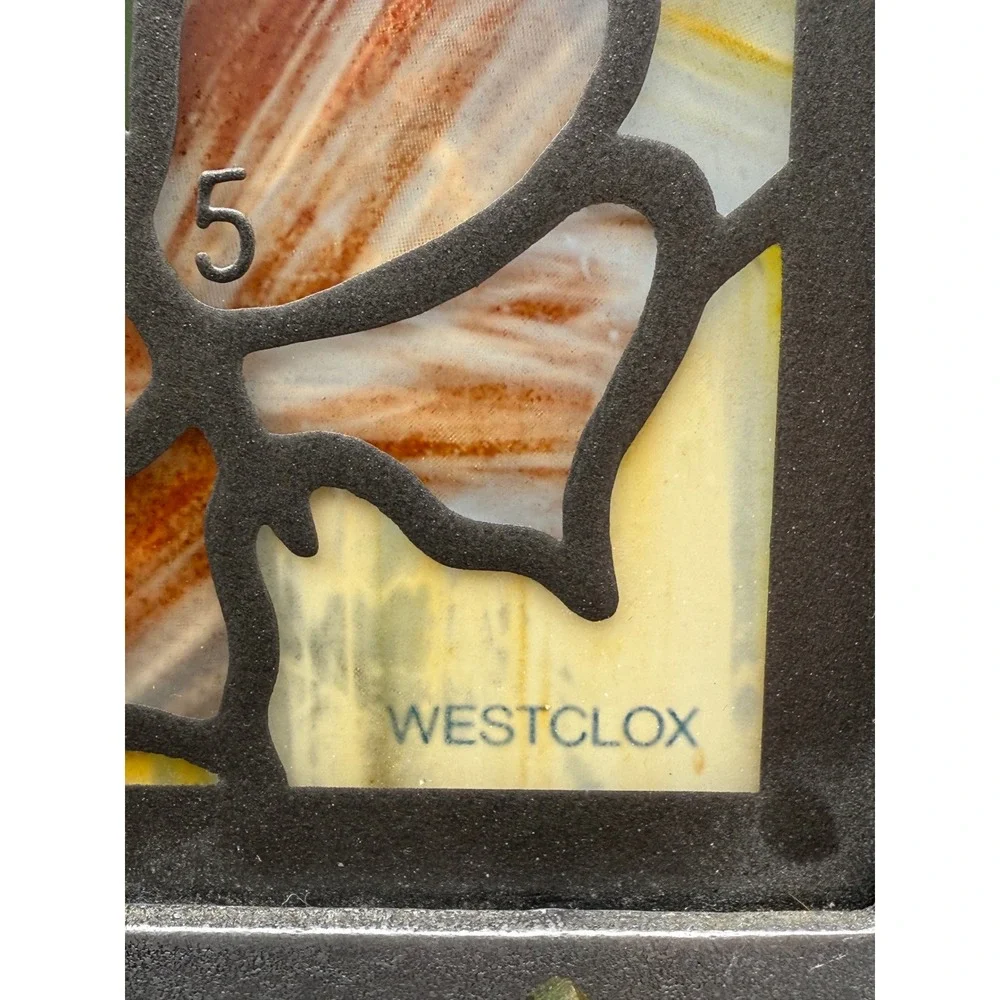Vintage Westclox Stained Slag‎ Glass Butterfly Wall Clock Face Pewter Frame DIY